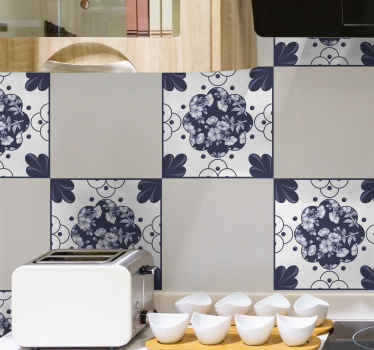 Azulejos adhesivos patrón flores azules - TenVinilo