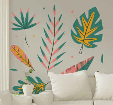 Tropical leaf pattern living room wall sticker - TenStickers