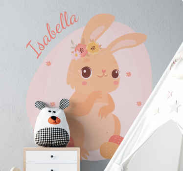 Vinilo bebé conejito con flores y nombre - TenVinilo