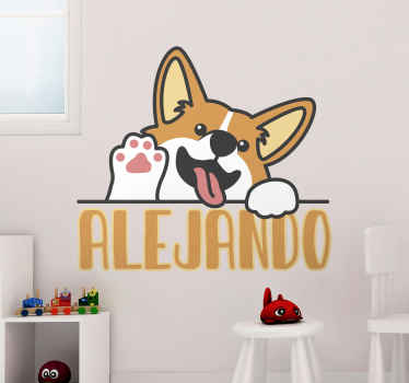 Wandtattoo Zeichnung Anime corgi winkt - TenStickers