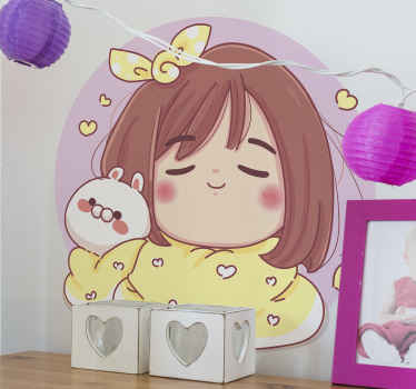 Sticker Illustration Fille kawaii avec un lapin - TenStickers