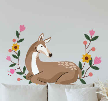 Floral stag animal wall sticker - TenStickers