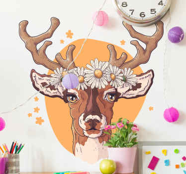 Flower stag animal wall decal - TenStickers
