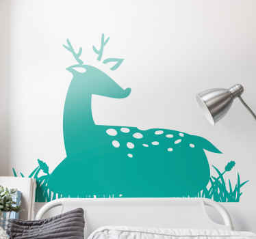 Stag sat in flowers animal wall sticker - TenStickers