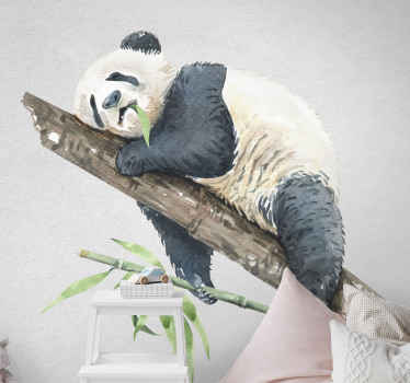 Muursticker wilde dieren Realistische panda met een plant - TenStickers