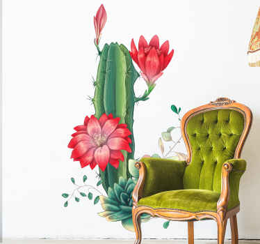 Cactus with big red flowers flower wall sticker - TenStickers