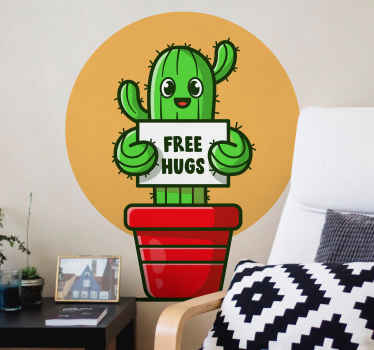 Cute cactus with free hugs flower wall sticker - TenStickers