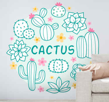 サボテンラウンドエンブレムフラワーウォールステッカー - TENSTICKERS