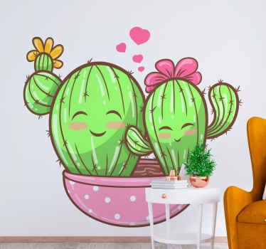 Sticker Fleur Deux cactus souriants - TenStickers