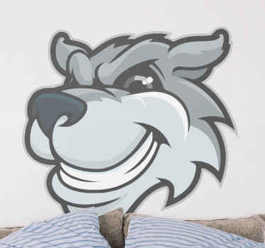 Wolf cartoon grey wolf big grin animal decal - TenStickers