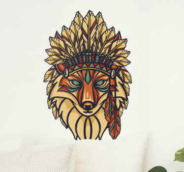 Sticker Animal Jungle Renard dans un warbonnet - TenStickers