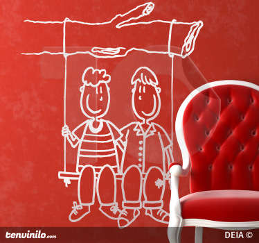 Decorative illustration sticker with the design of kids on a swing. It is easy to apply and it is available in any required size.