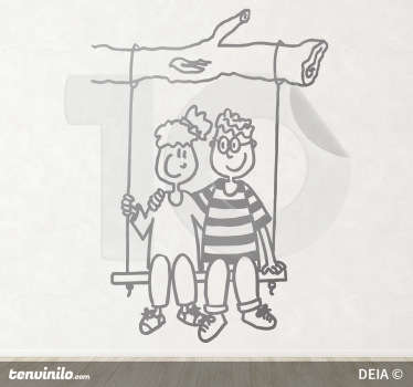Children couple on swing illustration sticker decoration for kids bedroom space. It is available in any required size and easy to apply.