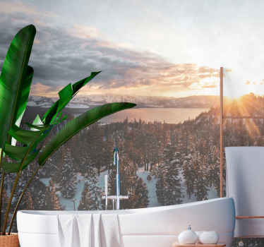 View of the mountain lake shower screen sticker - TenStickers