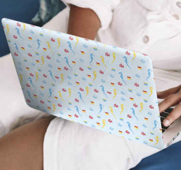 Sticker Ordinateur Portable Cheval de mer et corail - TenStickers