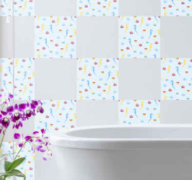 Autocolantes azulejos decorativos Cavalo marinho e coral - TenStickers