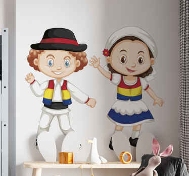 Autocolant steag român băiat și fată - TenStickers