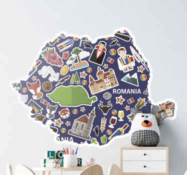 Harta romaneasca cu simboluri autocolant de perete - TenStickers