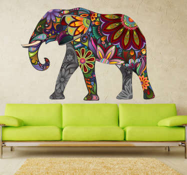 Colourful mandala elephant living room wall sticker - TenStickers