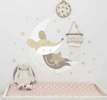Wandtattoo Zeichnung Kleine maus auf dem mond - TenStickers