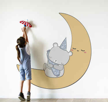 Baby beer sleeping on moon illustration decal - TenStickers