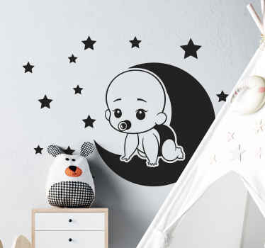Baby on moon with stars illustration sticker - TenStickers