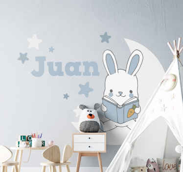 Rabbit reading on moon illustration sticker - TenStickers