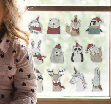 Eläimet nauttivat joulusta Ikkunatarrat - Tenstickers