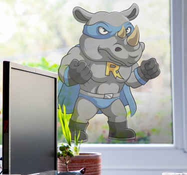 Rhino with superhero costume window decal - TenStickers