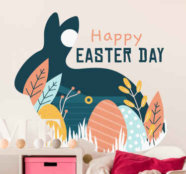 Happy Easter bunny silhouette wall sticker - TenStickers