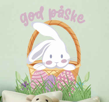 Påskehare som sitter i gressveggklistremerke - Tenstickers