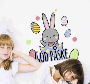 Påske grå kanin med egg wallstickers - Tenstickers