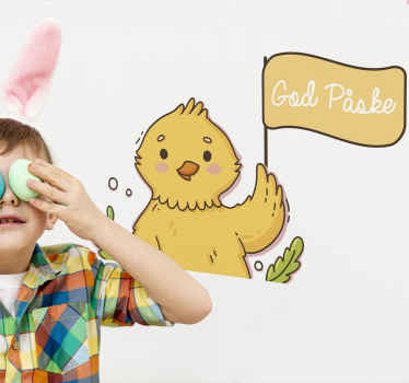 Påske kylling lykkelig holder skilt sticker - Tenstickers