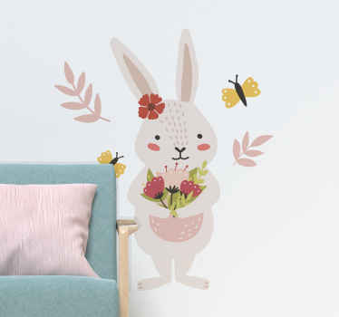 Húsvéti nyuszi rózsaszín virágok fal matrica - TenStickers