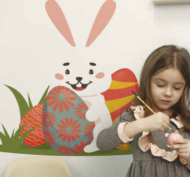 Easter bunny holding colorful egg wall sticker - TenStickers