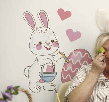 Iepurașul de paște pictează autocolant de perete cu ou colorat - TenStickers