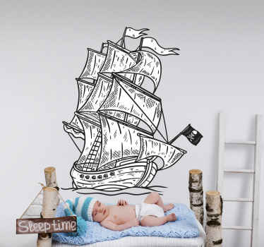 Pirate ship navigating illustration decal - TenStickers