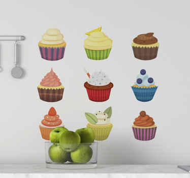 다채로운 컵 케이크 음식 스티커 세트 - TenStickers