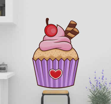 Cupcake with biscuit and cherry kitchen wall sticker - TenStickers