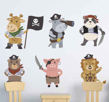 Cute little animal pirates  kids bedroom decal - TenStickers
