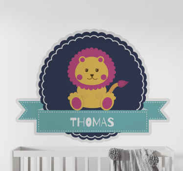 little lion with name children bedroom sticker - TenStickers