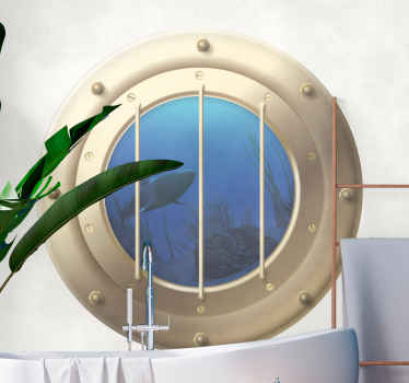 Sharks in submarine window fish sticker - TenStickers