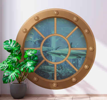 Shark through submarine animal wall sticker - TenStickers
