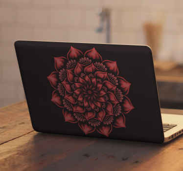 Sticker Ordinateur Portable Fleur rouge mandala - TenStickers