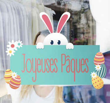 Autocollant vitrine joyeuses pâques avec lapin - TenStickers