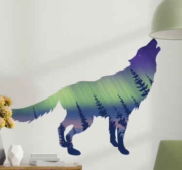 Wandtattoo Wildes Tier Nacht nordische landschaft in wölfe heulen - TenStickers