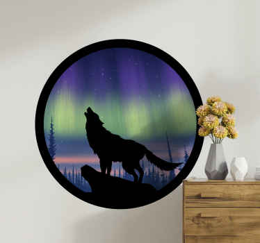 Wolf howling in nordic lights animal decal - TenStickers