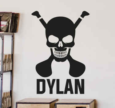 Personalised hurling skull wall decal - TenStickers