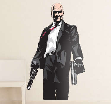 Espectacular adhesivo de este personaje de videojuego, armado con dos pistolas.