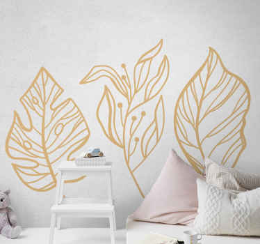 Set of gold leaf plant wall sticker - TenStickers